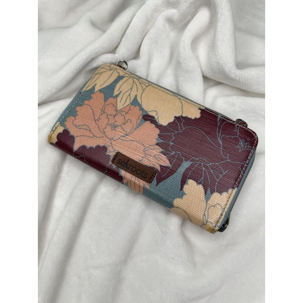 Sakroots Floral Zip Travel Wallet in Teal, Maroon & Cream
